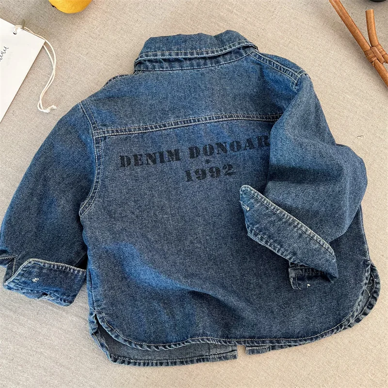 Children's Shirts 2025 Spring New Boys and Girls Printed Alphabet Denim Shirts Baby Versatile Shirts