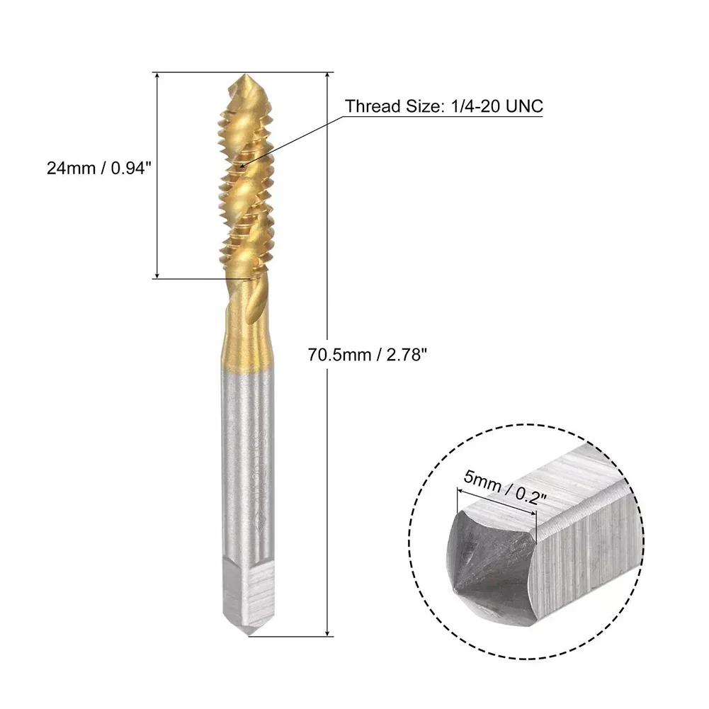 1/4-20 UNC High Speed Steel Plated Machine Spiral Flute Thread Tap Tapping Thread Forming Tap