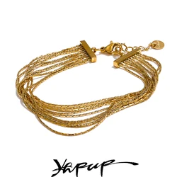 Yhpup Stainless Steel Multi Layer Bracelet Bangle Jewelry Gold & Platinum PVD Plated Fashion Waterproof Exquisite Chic Chain