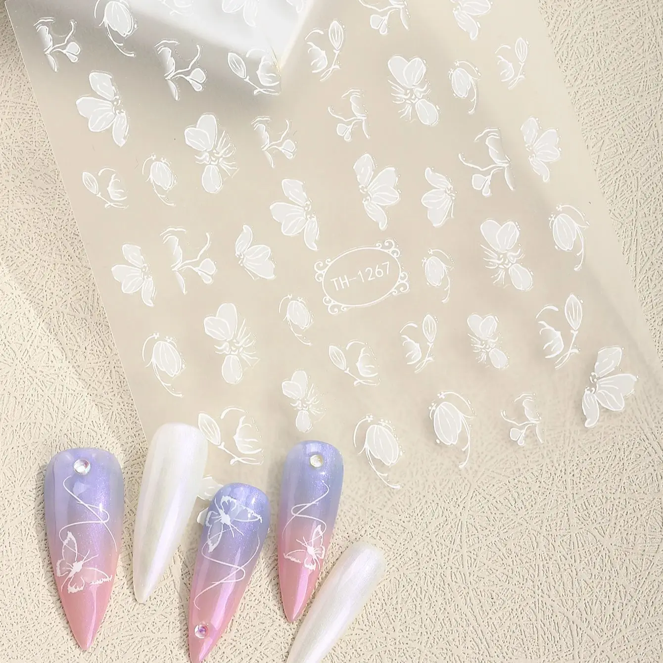 4pcs White Flowers Nail Art Sticker Floral Charm Adhesive Sliders Elegant Wedding Bride Decoration Manicure Decal