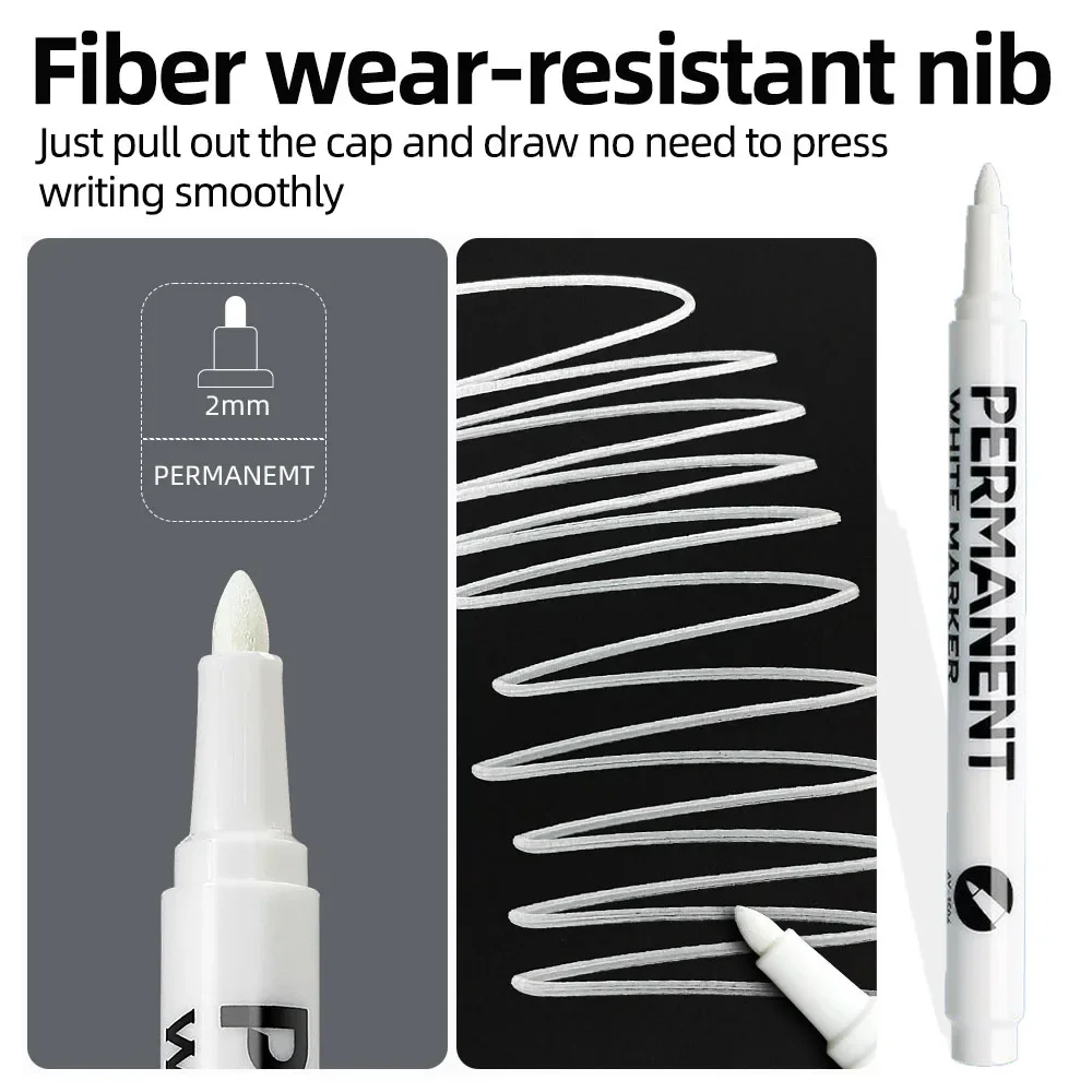 Black White Paint Pens Marker Permanent Waterproof Inks 2mm Tip For Metal Wood Canvas Fabric Plastic Tire Glass