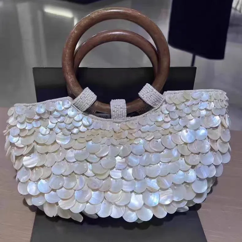 Handmade Fairy Beaded Bag​​ Shell Embellishments​​ ​Compact Size​​ Woven Shoulder Bag​​ ​​Large Capacity Mermaid Style​​