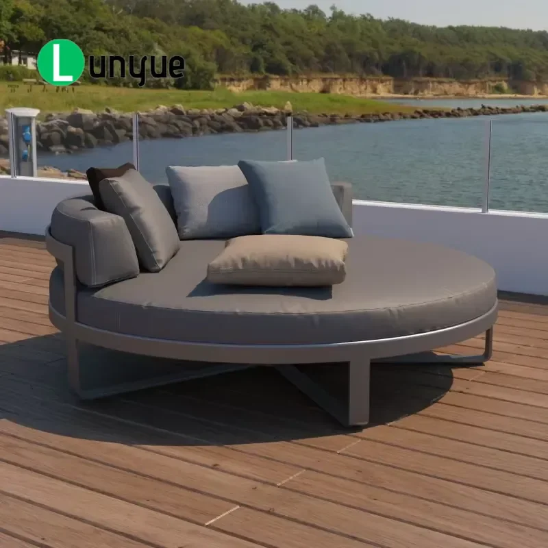 Luxury Modern Aluminum Round Outdoor Lounge Sunbed with Mats for Garden Poolside Patio Waterproof Durable Comfortable