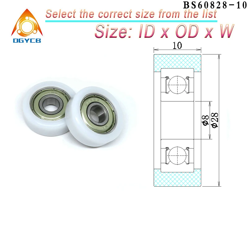 4pcs 8x26x8mm Plastic Coated Rollers 8*26*8 Nylon Flat Guide Wheel BS60826-8 POM Embedded 608 Bearing OD 26mm Drawer Pulley