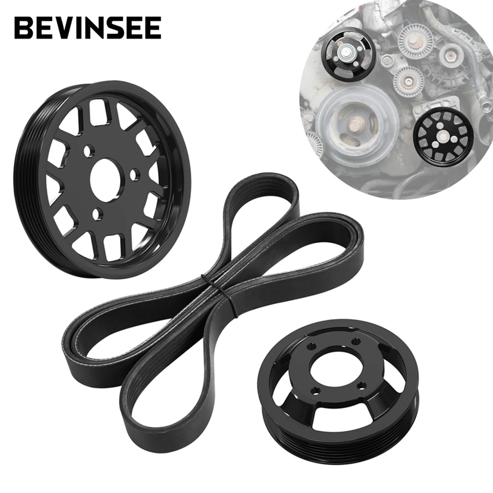 BEVINSEE Power Steering Pump Pulley & Water Pump Pulley for BMW E46 E39 E38 E53 E83 M54 M52TU Engine 32421740858 11511436590