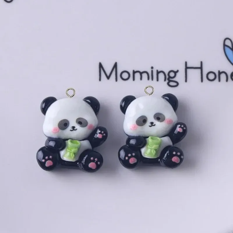 10Pcs Glossy Panda Resin Charms for DIY Craft