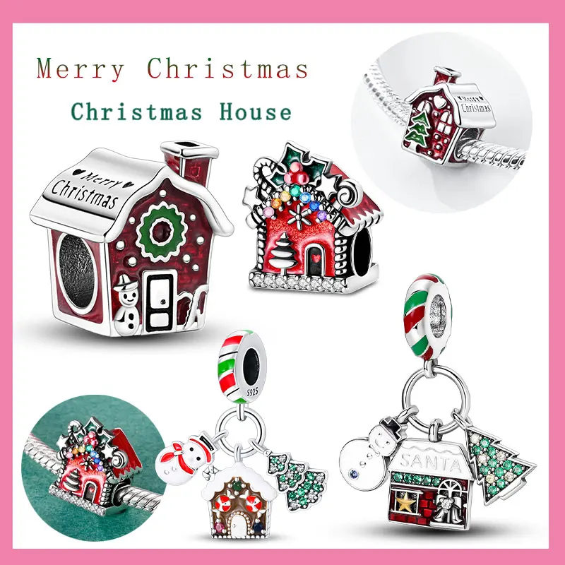 

925 Серебряная снежинка Рождественская елка Сладкий дом Подвески Бусины Фирменный браслет Изысканный DIY Изготовление ювелирных изделий Женский подарок