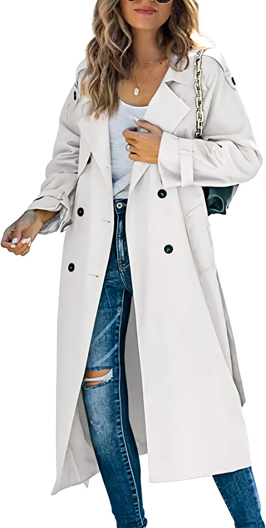 Fashion Korean Trench Coat for Women Solid Lapel Double Breasted Long Sleeves Jackets Winter Casual Oversized Tops Windbreaker