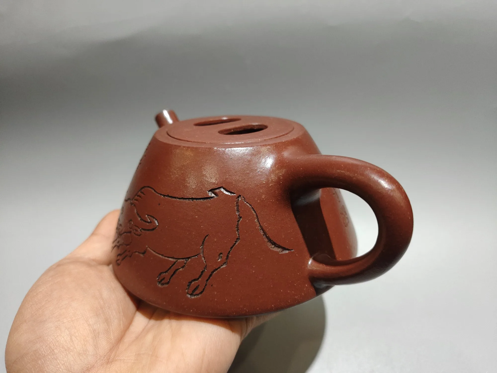 Yixing Purple Clay Teapot portray Shepherd herding pattern Niu Gai Long mouthed teapot Kettle Teapot Amass wealth Ornaments