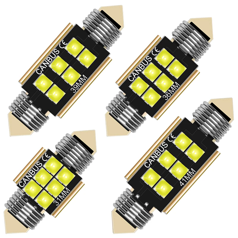 1/10 PCS Festoon LED Bulbs Canbus C5W 31mm 36mm 39mm 41mm 12V  7000K White Car Interior Dome Maps Trunk License Plate Lights