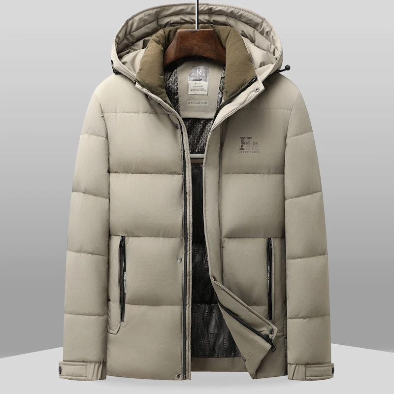 2025 Chaqueta de algodón con capucha y cremallera informal de moda cálida y gruesa de grafeno para hombre nueva de invierno