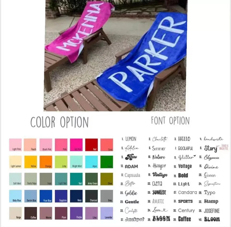 Custom Beach Towels Name And Cartoon Print One-piece Factory Sale Colorful Blanket For Summer Day Fibre Suitable Carpet