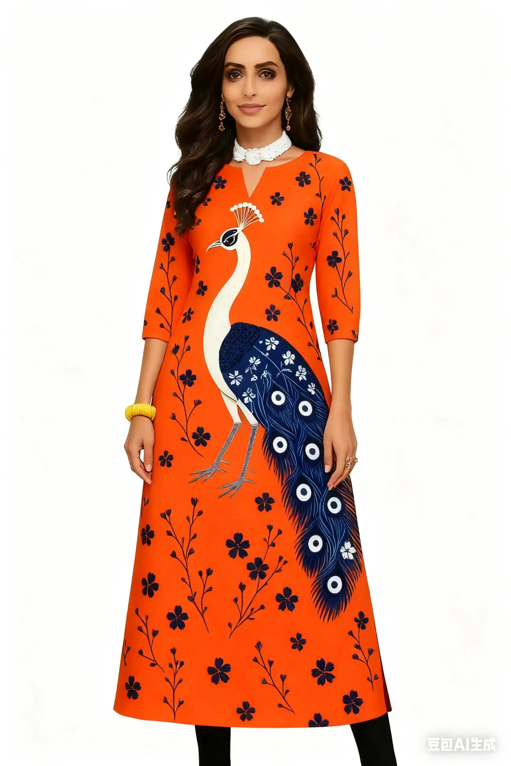 Musulmano Pavone Kurtta Abito moda casual da donna a maniche lunghe Tubo dritto Casual Fiore etnico Abaya Musulmane Abito modesto