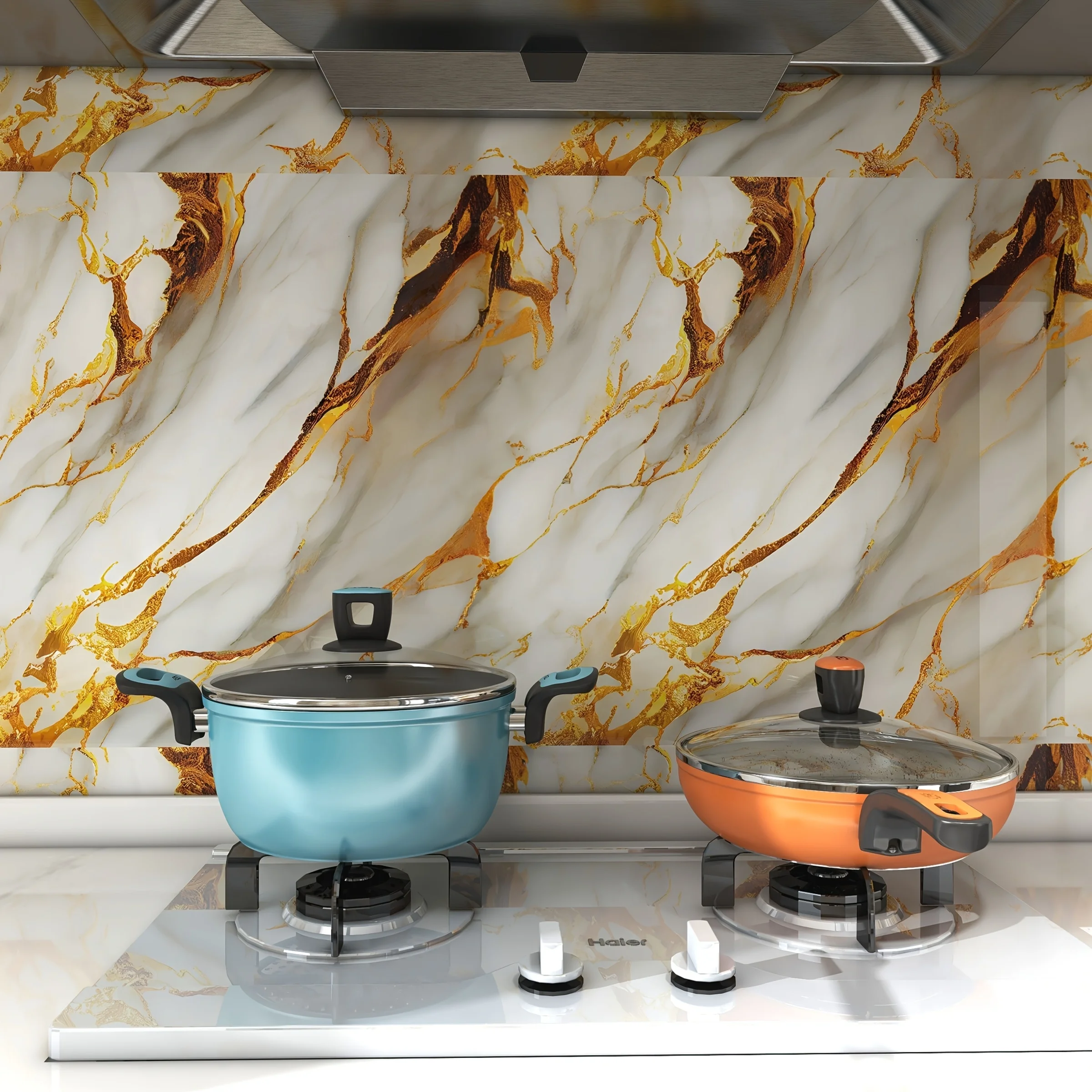 Foil Marble Self-adhesive Wallpaper Waterproof Oil-resistant and Heat-resistant Kitchen Cabinet Renovation Bathroom  Decoration