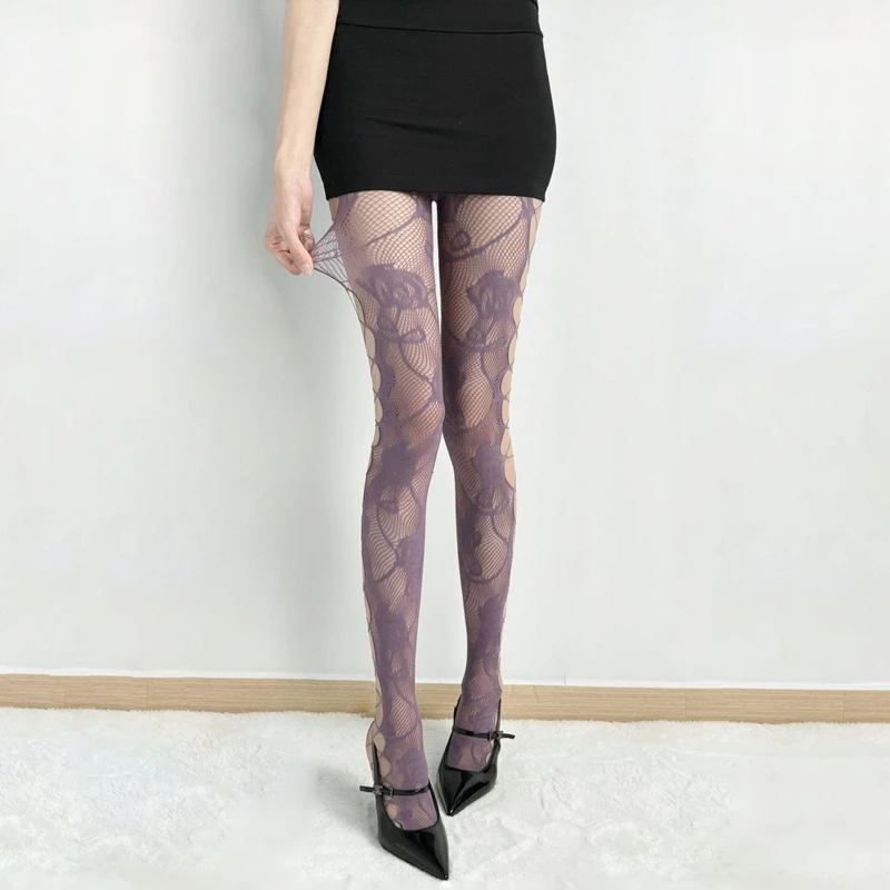 Sexy Lace Suspender Women's Socks Side Hollow Out Mesh Fishnet Ladies Tights Nightclub Party Charming Fashion Pantyhose JK Girls