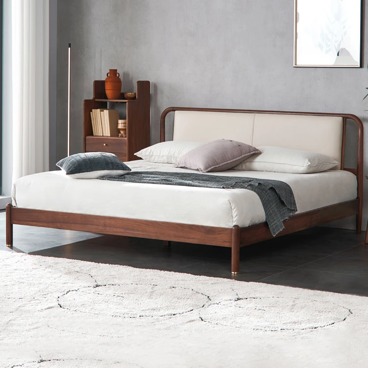

Modern Style Solid American Black Walnut Wood Bedroom Furniture With Upholstered Headboard King Size Bed Frame Queen