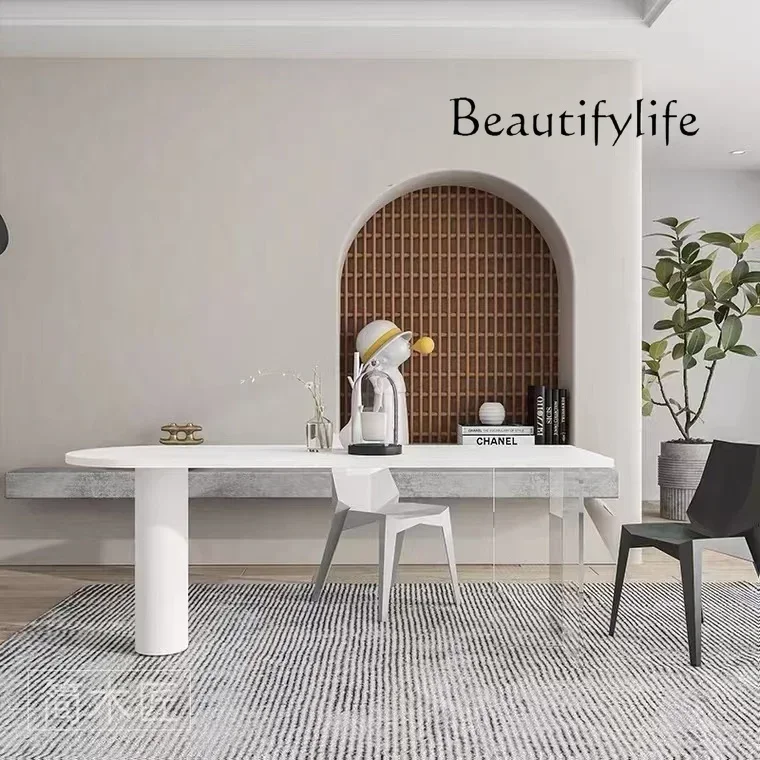 

Acrylic Dining Table Light Luxury Macaron Color Solid Wood Desk Minimalist Rectangular Workbench