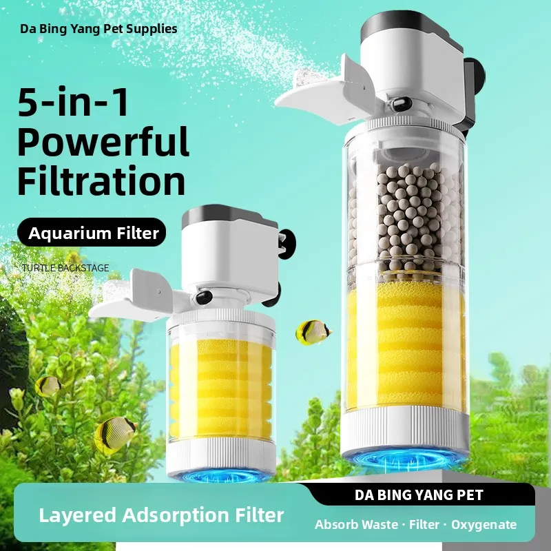 

Многофункциональный аквариумный фильтр 3-в-1 со встроенным погружным насосом, внутренним донным всасыванием и кислородным насосом, маленький прозрачный очиститель воды