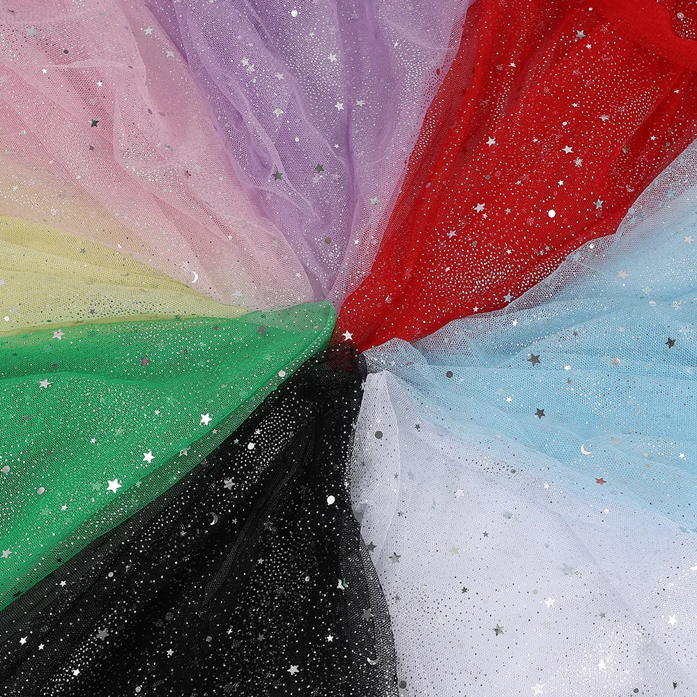 Starry Sky Moon & Star Sequin Tulle Mesh Fabric Kids Stage Costume Cape Hair Ornament Chinese Style Outfit Garment Accessories
