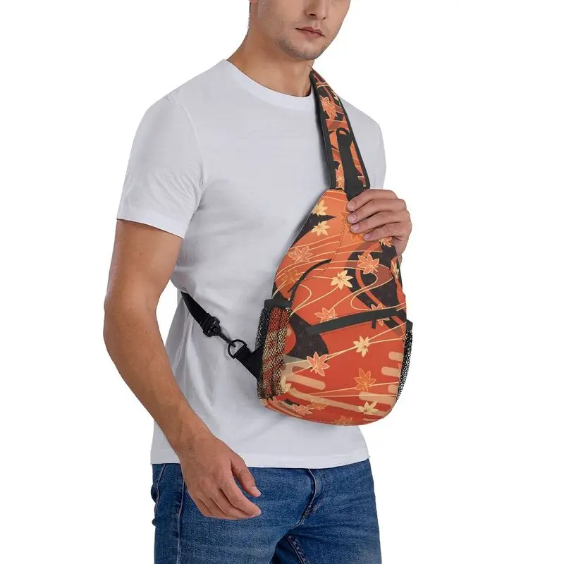 Mochila informal Genshin Impact Sling para hombre, bandolera con patrón de Arce, Kaedehara Kazuha, bolsos de hombro y pecho para senderismo