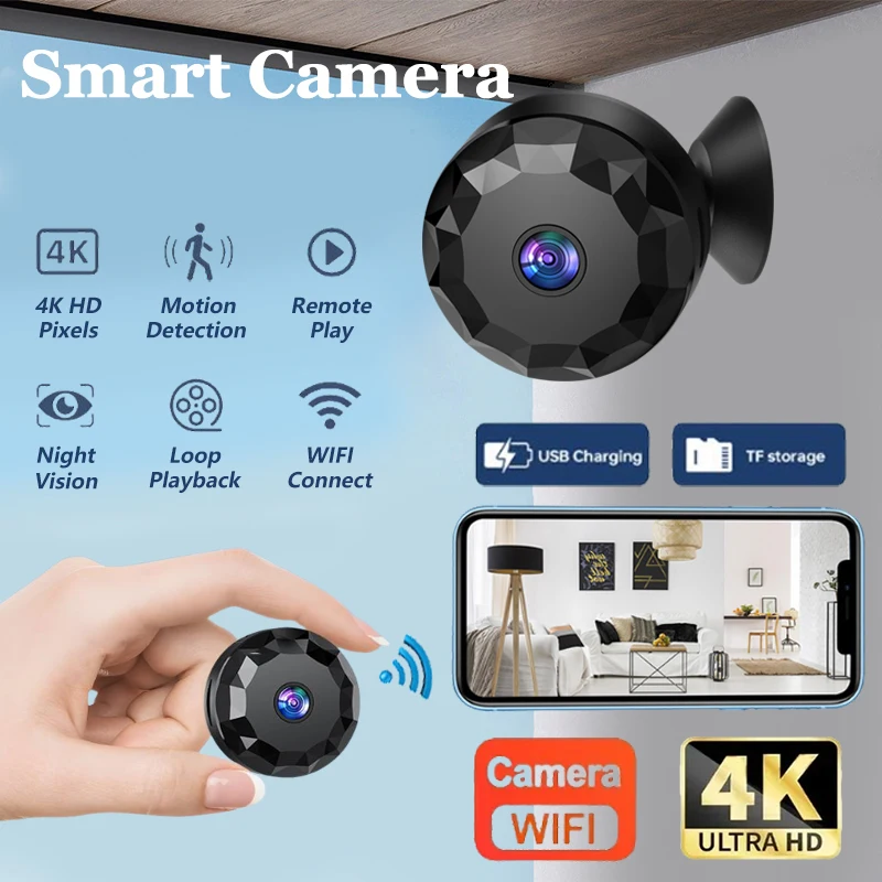 

4K HD Mini Security Camera Full Color Night Vision WiFi Monitor Waterproof Motion Detect With Two Way Audio Surveillance