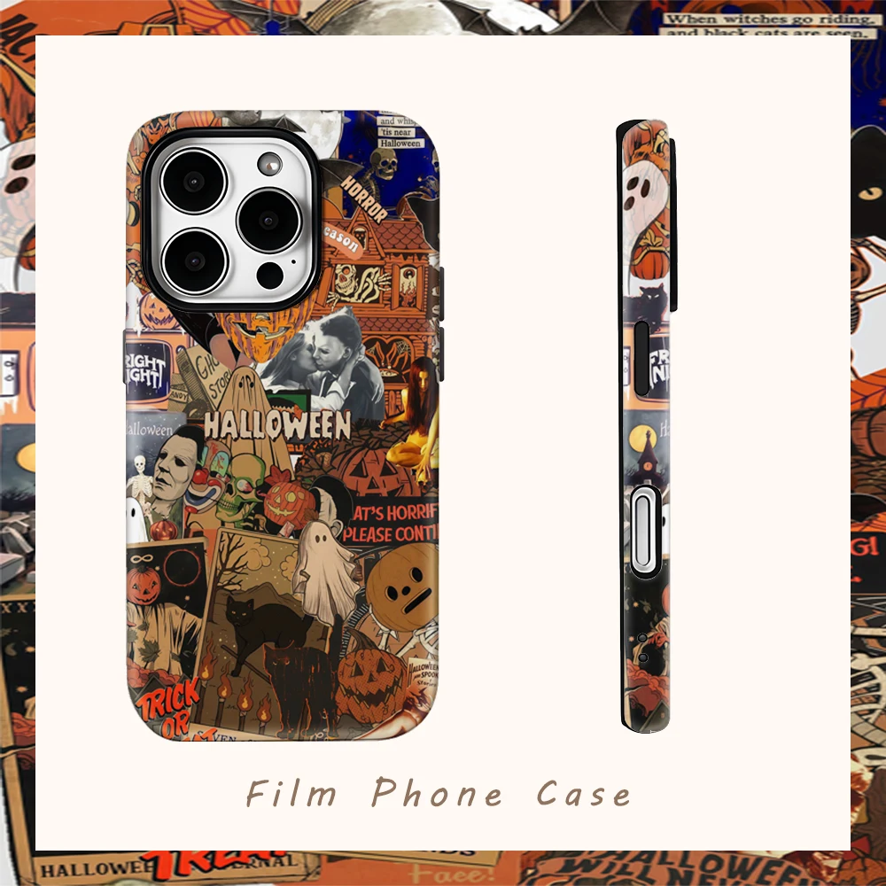 Lustige Halloween-Handyhülle für iPhone 16 15 14 13 12 11 X XS XR XS MAX 7 8 Pro Max Plus Doppelschichtige Rückseite