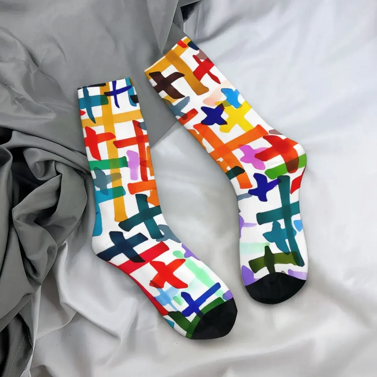 Funny Crazy Sock for Men Colorful Crosses Pattern Hip Hop Cross Crucifixion Quality Pattern Printed Crew Sock Casual Gift