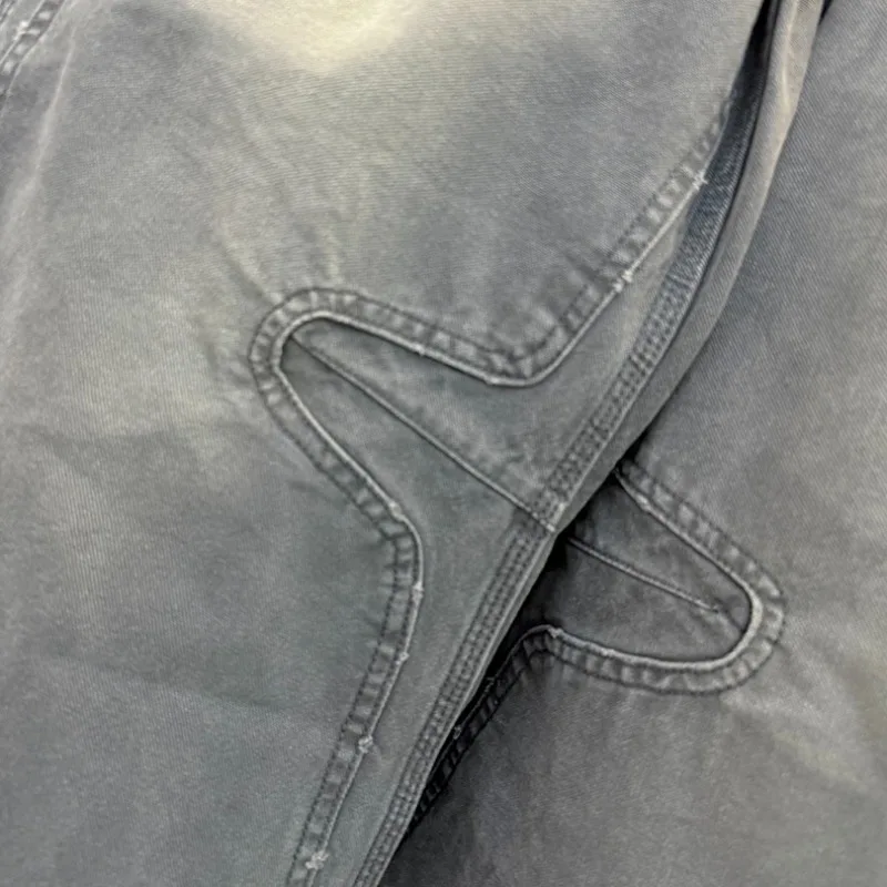 Gewassen noodlijdende gebogen wijde pijpen broek heren dames high street grijze abrikoos losse casual jeans herfst winter denim broek