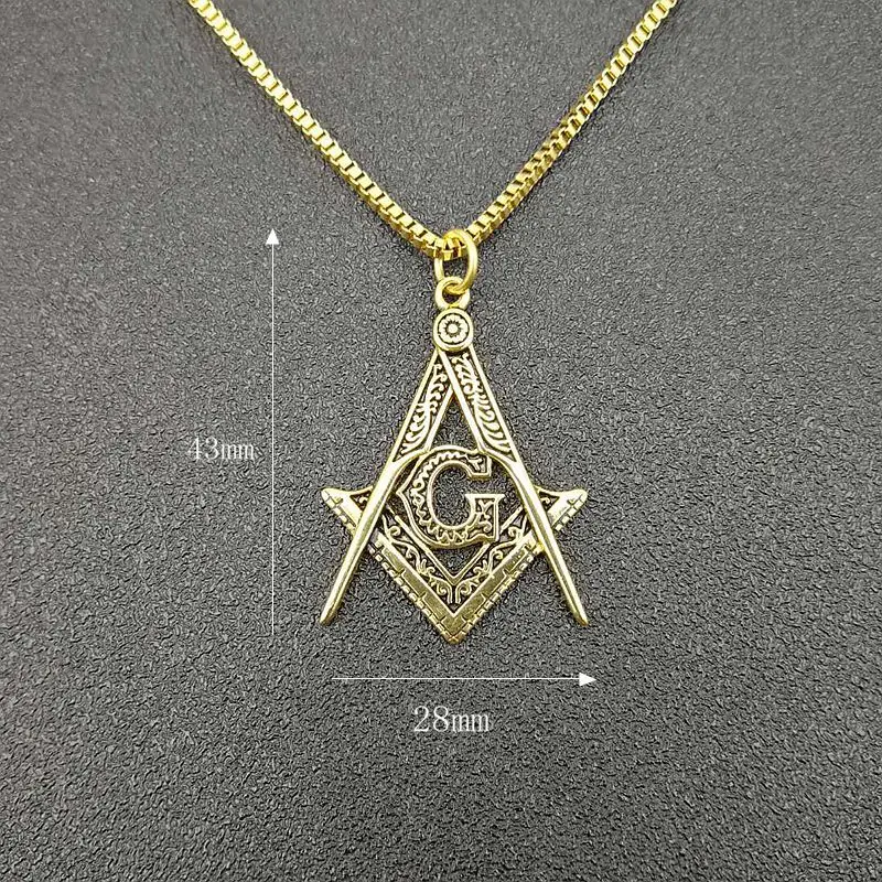 Men\'s Gold color Masonic Symbol Pendant Necklace 316L Stainless Steel Fashion Punk Retro Freemason Pendant