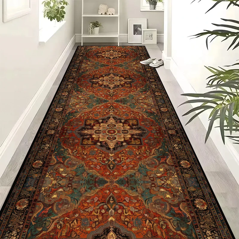 Persian Style Living Room Carpet Non-slip Washable Long Corridor Rug Stairway Hallway Runner Rug Kitchen Mat Size Customized