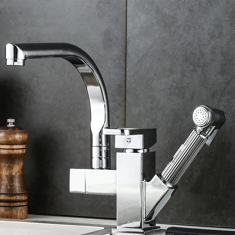 Kitchen Faucet With Spray Gun Single Hole Pull-Out Washbasin Faucet Kitchen Sink Mixer Tap Stream Spray Head Gun Mixer Faucet