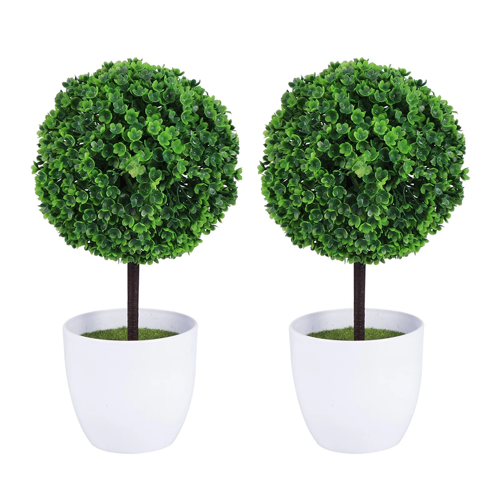 Artificial Ball Topiary Boxwood Tree Potted Fake Balls Bonsai Decor Decorative Greenery Pot Green Faux Outdoor Trees Plastic