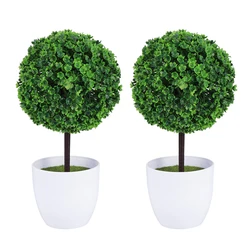 Artificial Ball Topiary Boxwood Tree Potted Fake Balls Bonsai Decor Decorative Greenery Pot Green Faux Outdoor Trees Plastic
