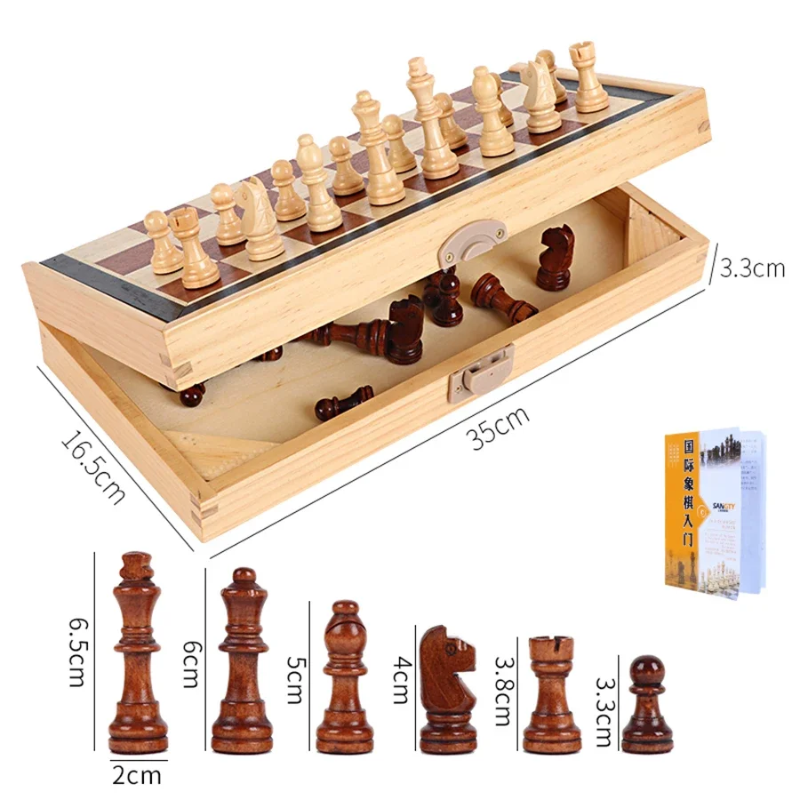 Large ChildrenWooden Folding Chess Set Minimalist Portable Beginner Travel Storage Checkerboard Juegos De Mesa Entertainment