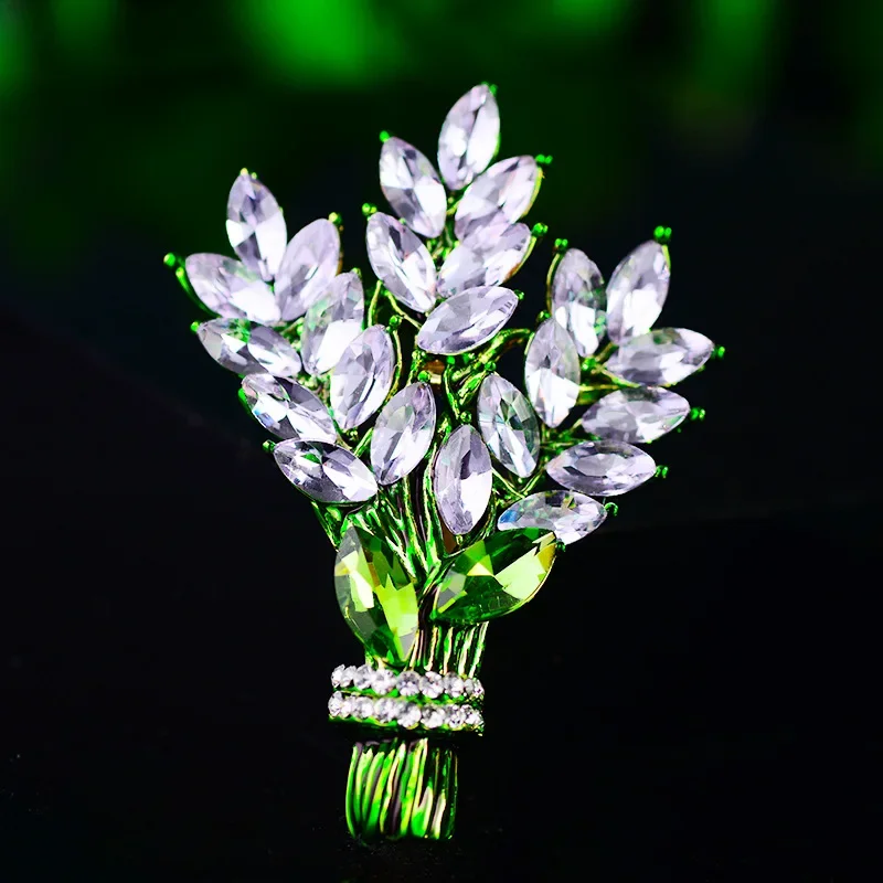 Exquisite Purple Lavender Brooch Women's Pin Crystal Rhinestone Bouquet Pin Clothing Coat Badge