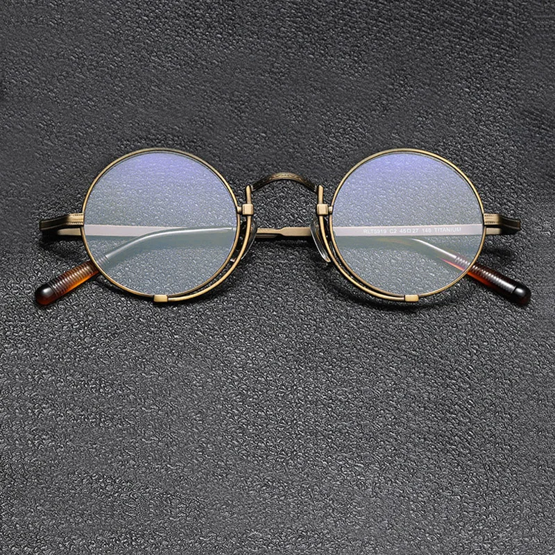 Vintage Round Pure Titanium Eyeframe Fashionable Men and Women Exquisite Carved Retro Spectacle Frame Lens Size 45mm Diameter