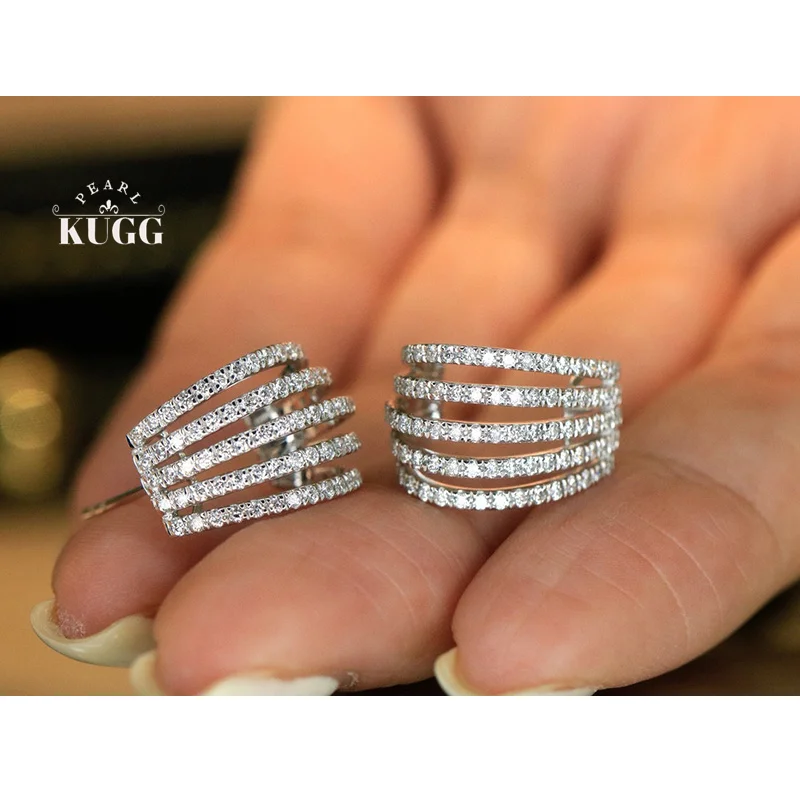 

KUGG 100% 18K White Gold Earrings Women 1.16carat Real Natural Diamond Stud Earrings Luxury Romantic Style High Wedding Jewelry