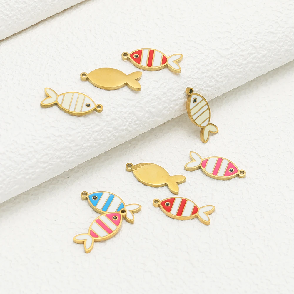 5pcs Stainless Steel Enamel Colorful Fish Charms PVD Gold Plated Pendants for DIY Jewelry Making Necklaces Earrings Decoration view 4