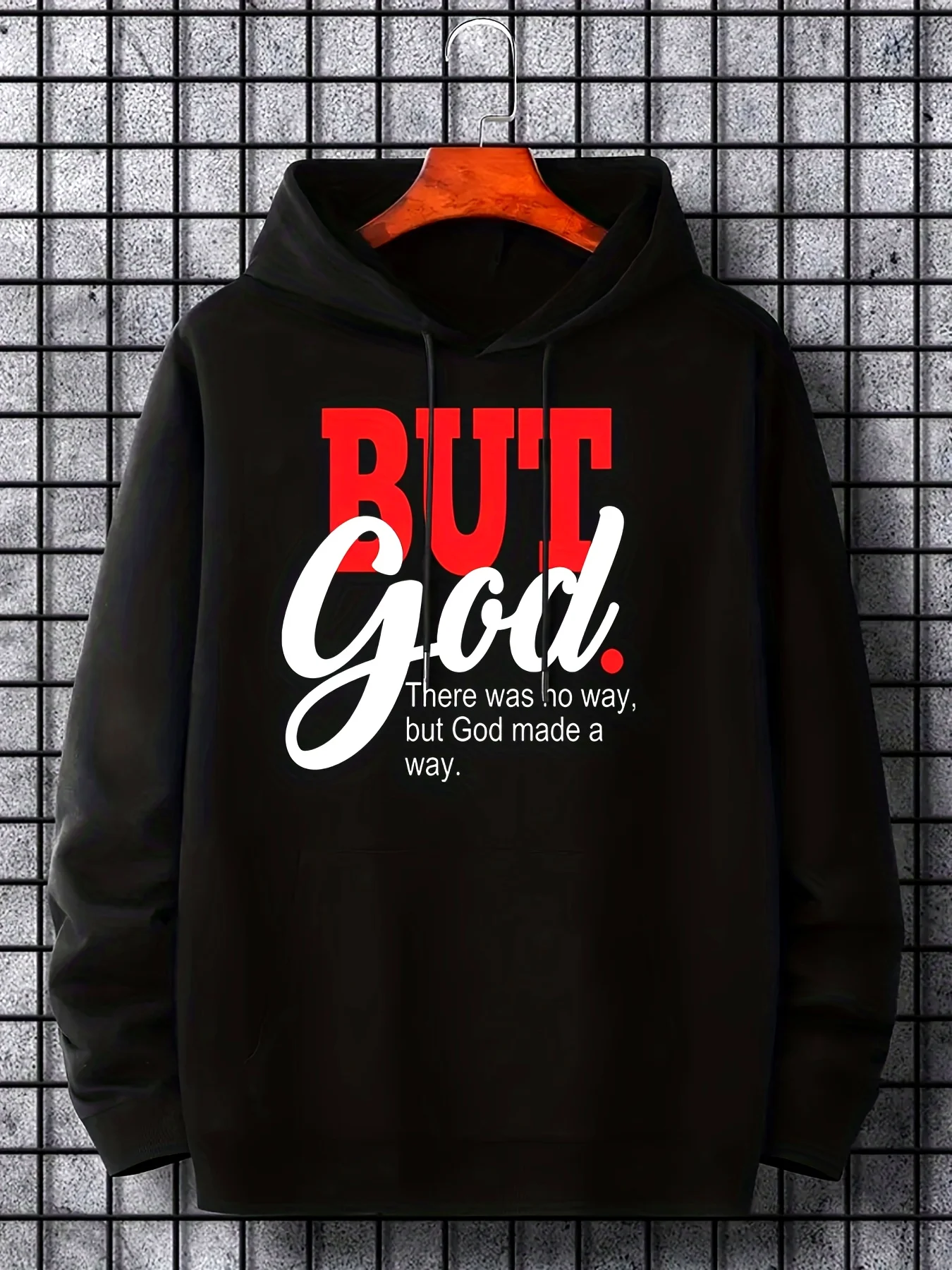 Streetwear Hoodie Men Hip Hop Sport But God Motivational Text Graphic Chest Print Believer Fashion Loose Hooded Sweatshirt