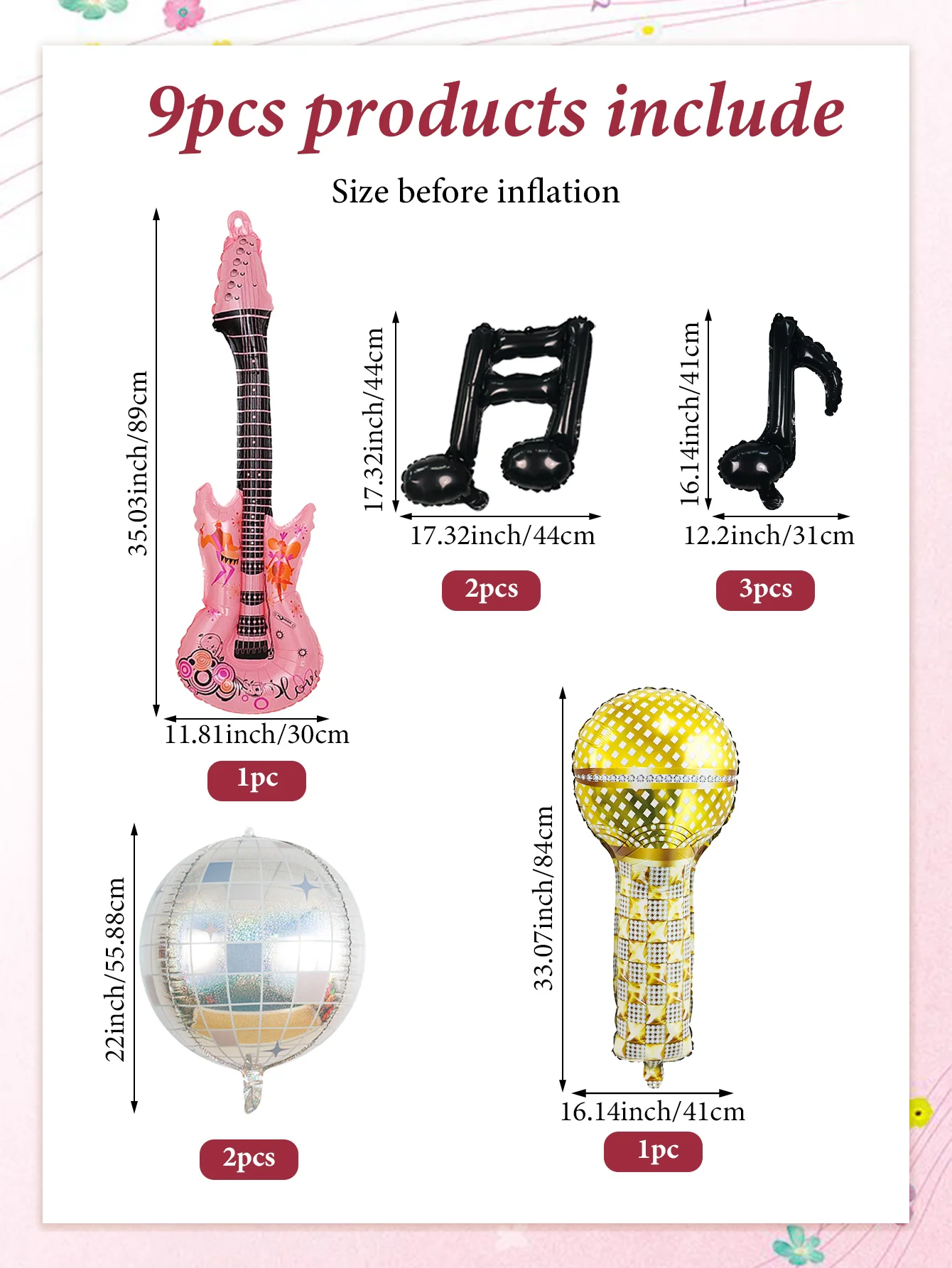 9-teiliges Musikthemen-Party-Ballon-Set für Pop-, Disco-, Rock- und K-Pop-Geburtstagsfeiern - Verschiedene Farben und Designs – Detail 1