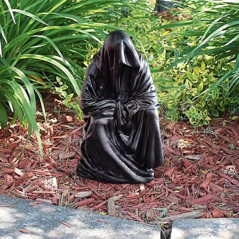 Molde de silicona, estatua de fantasma sin rostro, bata negra, estatuilla de resina gótica, bata de terror negra, escultura de Halloween, The Creeper Reaper