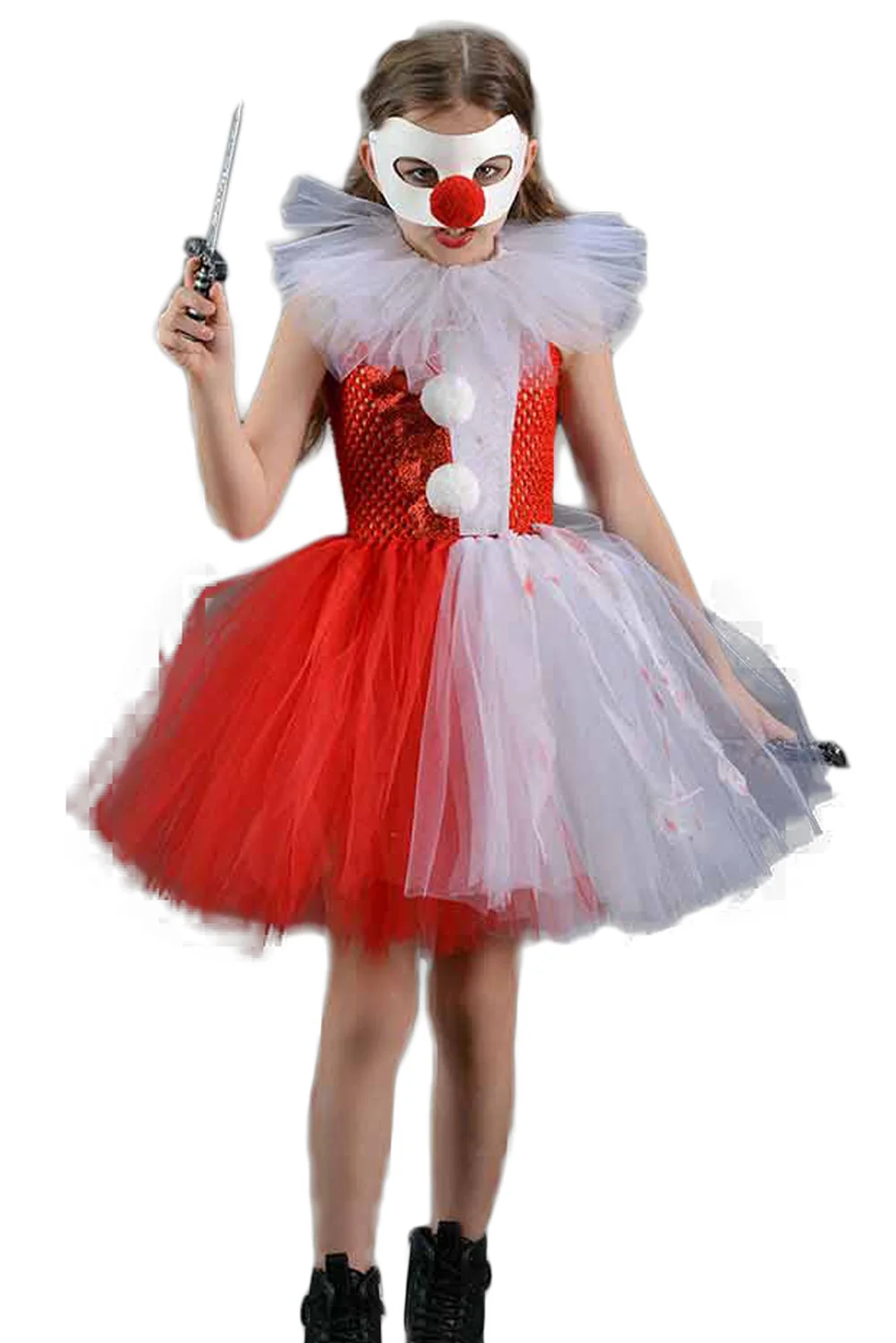 

Disguise Horror Scary Clown Cosplay Child Girl Tutu Skirt Dress Stage Fantasia Costume Kids Roleplay Role Play Fancy Party Cloth