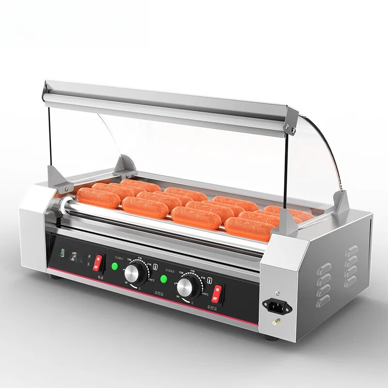 

Commercial hot dog machine Automatic sausage grilling machine Double temperature control Household stainless steel