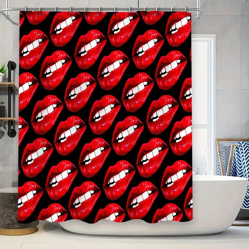 

Lip Shower Curtain Red Lips Pattern Bathroom Decor Waterproof Modern Art Washable Fabric Home Decor Vintage Style Trendy Design