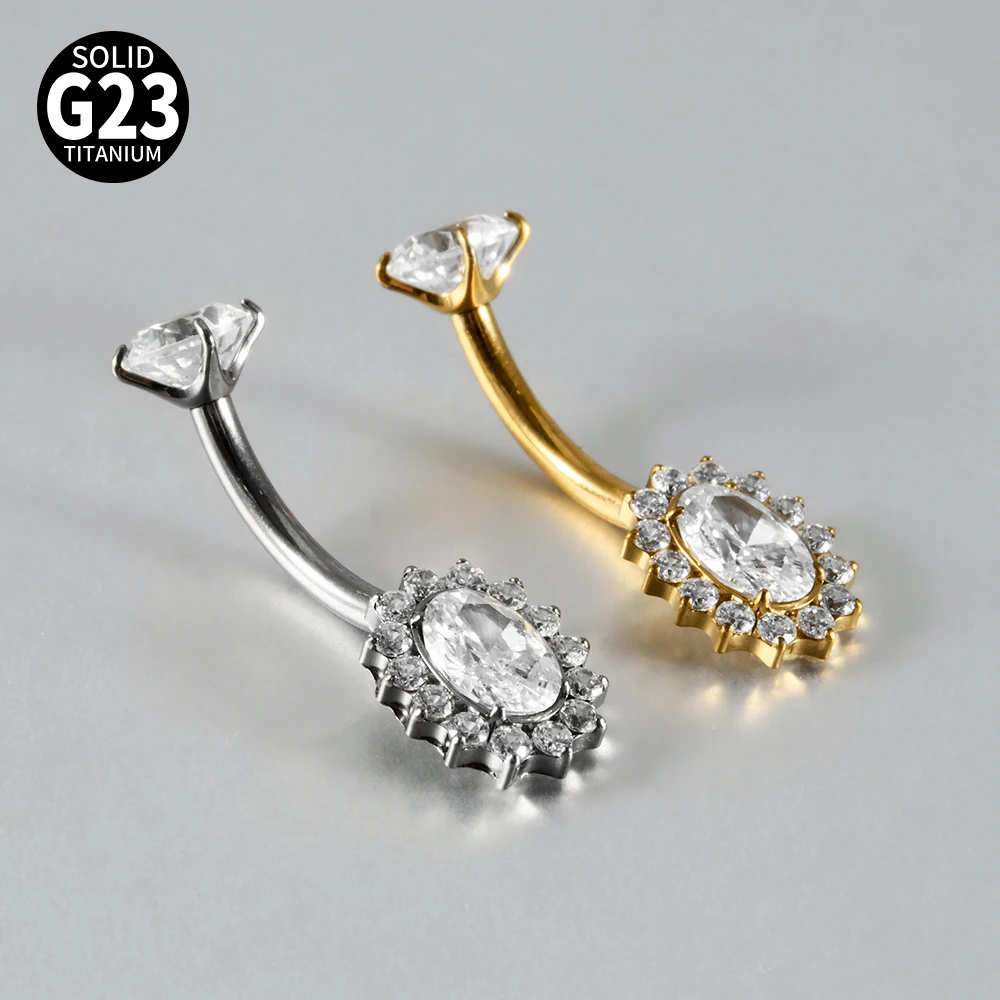 Titanium Carved Zircon Belly Button Stud, 1PC