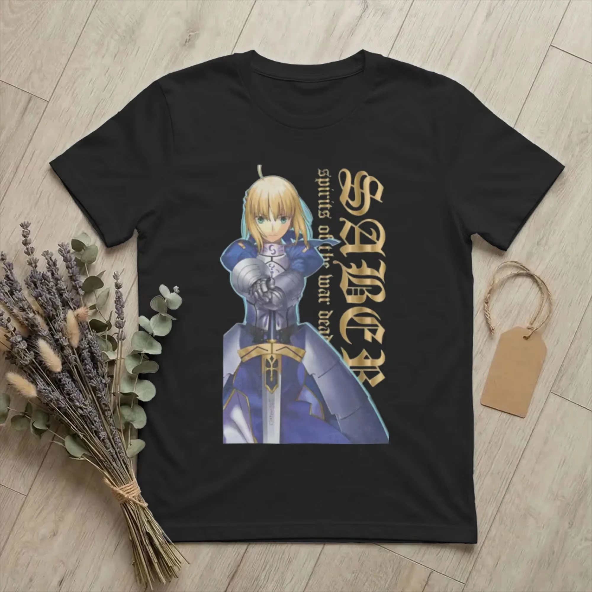 Fate Stay Night Saber Anime Fate Rin Simple T-Shirt Men's Cotton Tops Shirts Vintage Round Neck Short Sleeve Graphic Summer Top