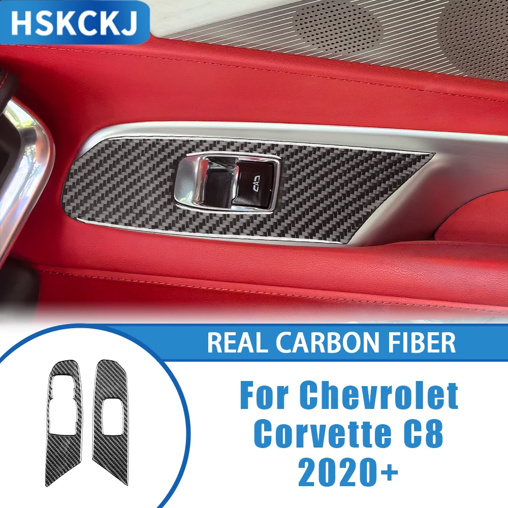 

For Chevrolet Corvette C8 2020+ Carbon Fiber Car Accessories Window Control Lifting Panel Interior Cover Tirm Modified Sticker