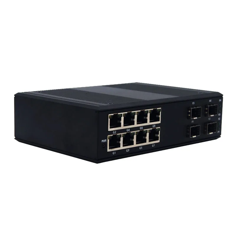 Industrial 35mm Din Rail Gigabit 4 SFP Slots 8 RJ45 Ports Ring Self-Healing Fiber Switch Media Converter view 2
