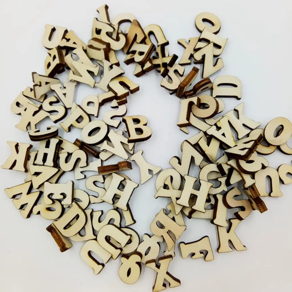 100X Mixed Alphabet Wooden Pieces Embellishments for Crafts DIY Scrapbooking