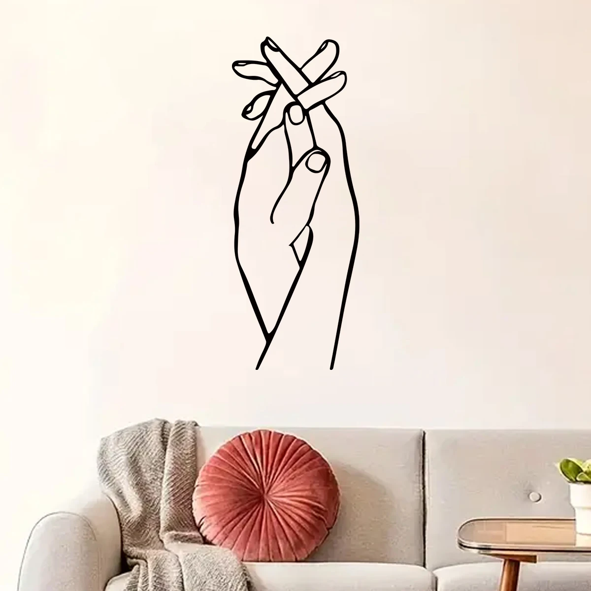 1Pc Clench Both Hands Line Wall Stickers for Living Room Wall Decals Couple Bedroom Decoration Accessories Home Decor